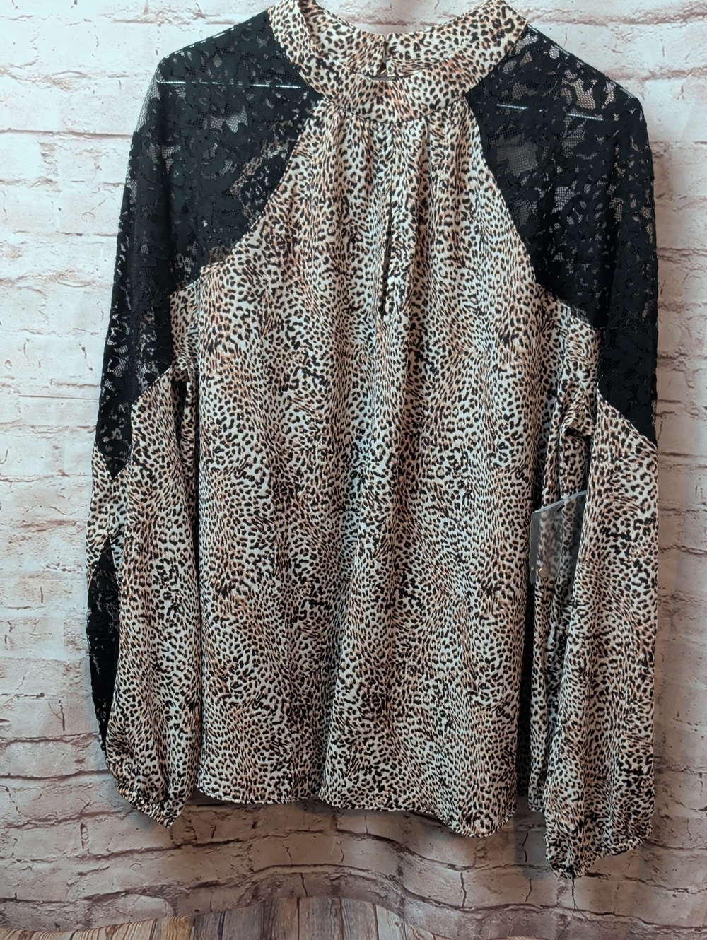 Bold Elements Leopard Print Lace Women's Blouse Shirt XL New Nwt